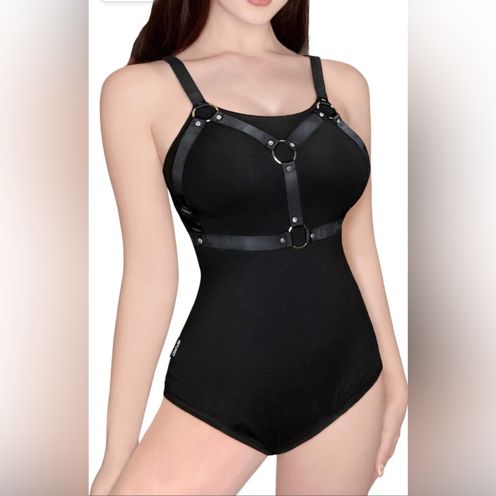 LittleforBig - Cotton Romper Onesie - Black Harness Bodysuit - Size XS